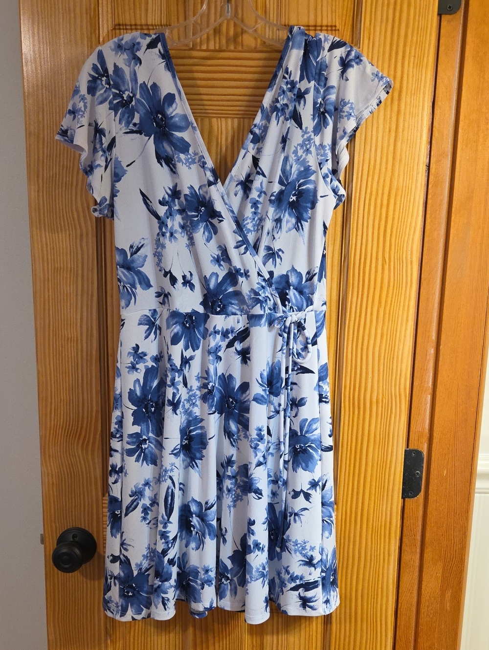 Kaiteigh MP Floral Wrap Dress in Blue and White,